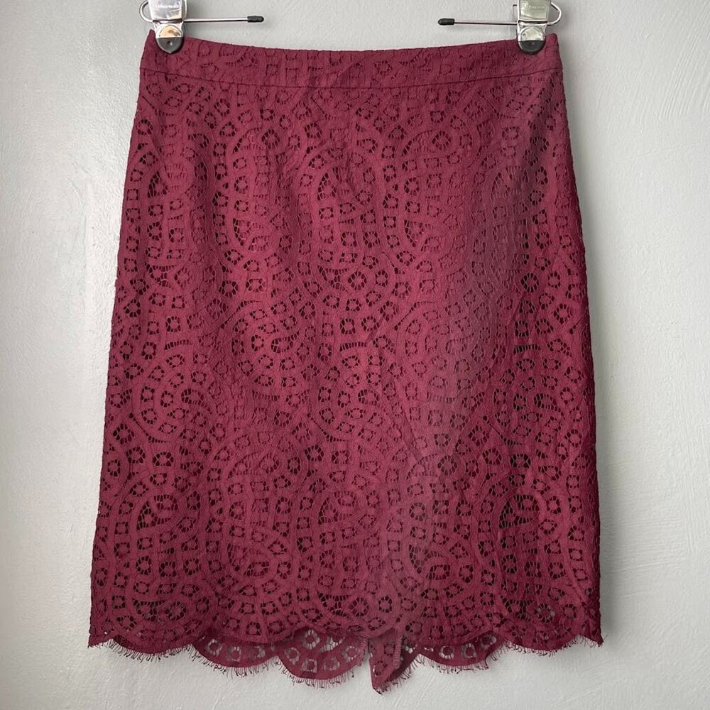 LOFT Size 6 Burgundy Lace Overlay Skirt Event Feminine Dark Romantic Wedding